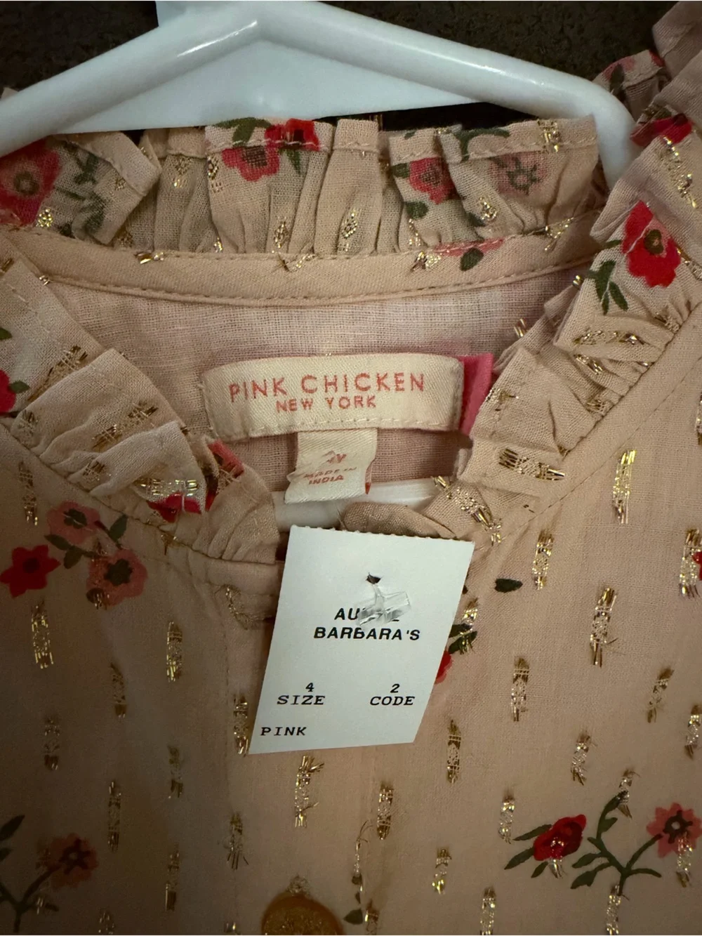 Pink Chicken Pink Floral Gold-Accent Long-Sleeve Button Dress